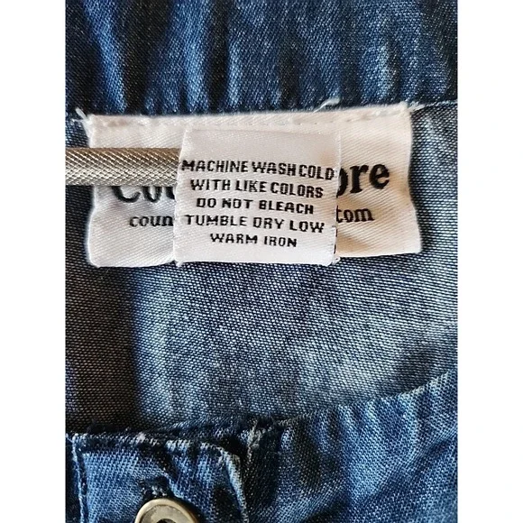 Womens Denim Midi Shirt Dress L Embroidered Pintuck Cottage Coastal Granny Chic - Picture 8 of 10